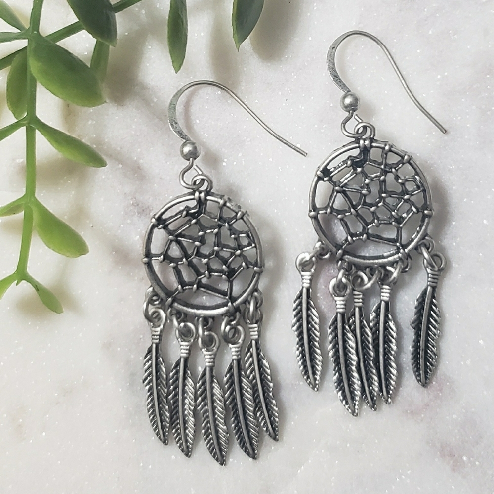 Silver Dreamcatcher Pendant Earrings